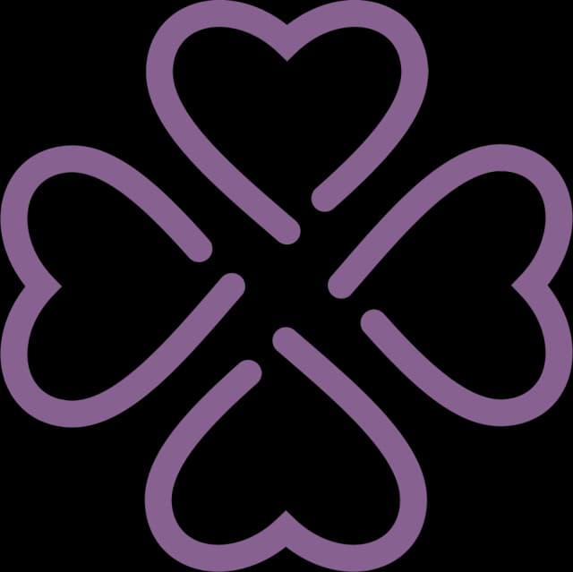 Amare Games Database Logo. A four leaf clover made of purple hearts